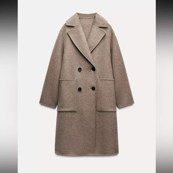 Zara Jackets & Blazers - Zara Women's Double-Breasted Wool Blend Tan Coat